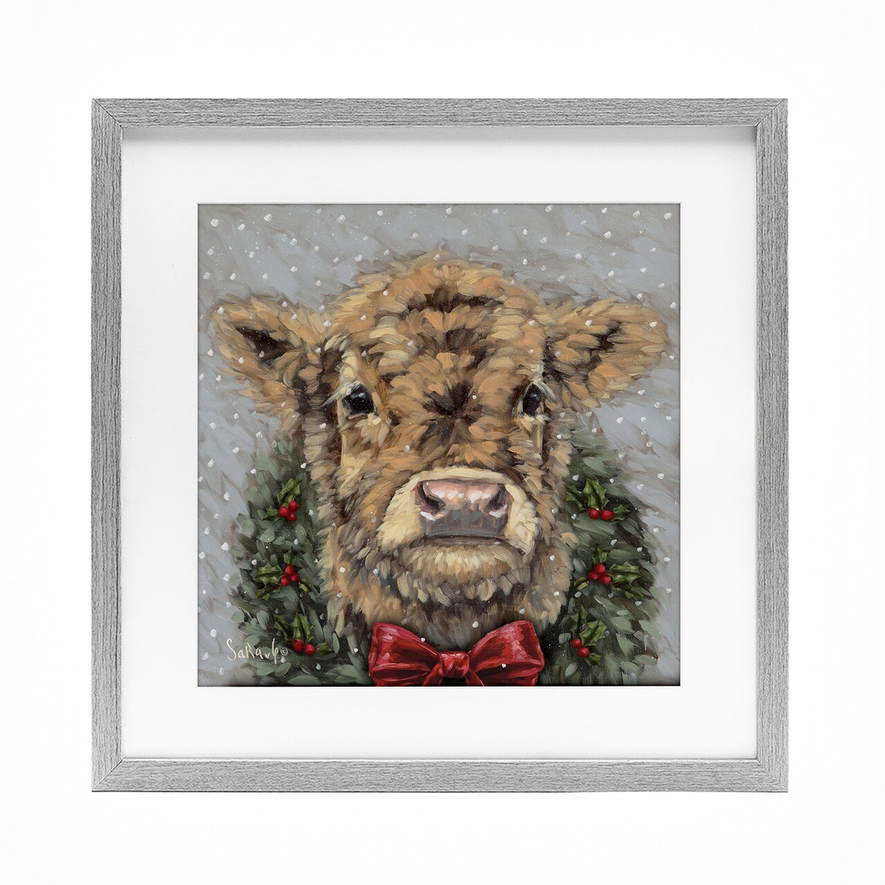 Stupell Industries Snowy Day Christmas Cow Framed Print Under Glass, design by Sara G. Designs